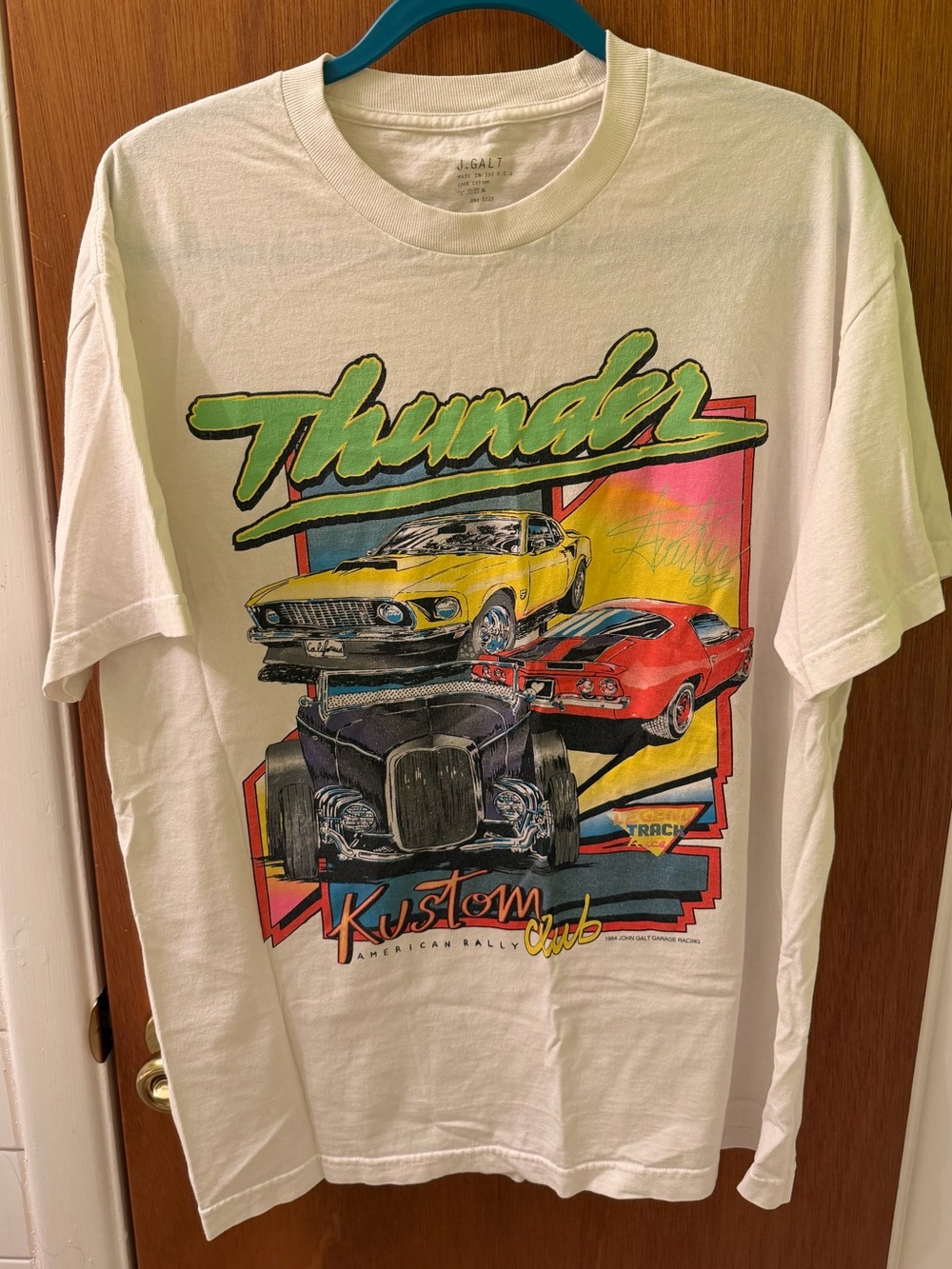 Thunder Graphic Tee - White Vintage Car Print